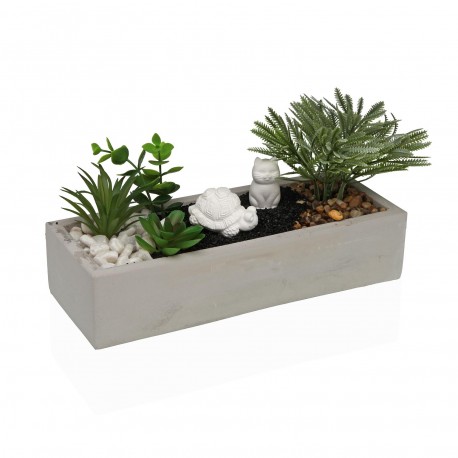 POT CIMENT BLANC PLANTE TORTUE CHAT