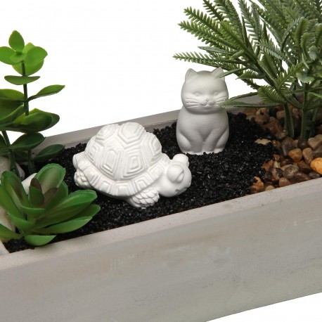 POT CIMENT BLANC PLANTE TORTUE CHAT