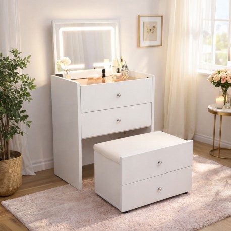 COIFFEUSE AVEC BANC, 3 TIROIRS, LED AURA