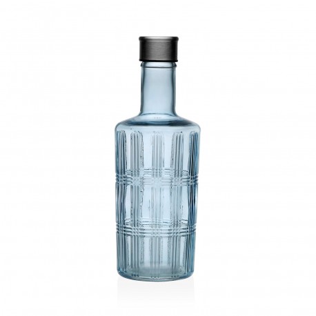 BOUTEILLE VERRE BLEU AVEC COUVERCLE MÉTAL