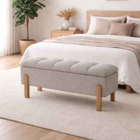 BANC DE LIT TAPISSÉ AVEC RANGEMENT BEIGE