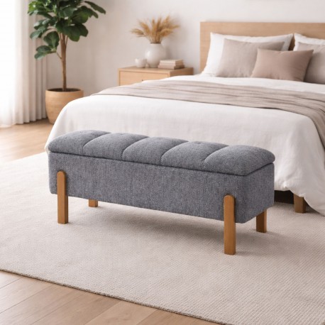 BANC DE LIT TAPISSÉ AVEC RANGEMENT GRIS CLAIR