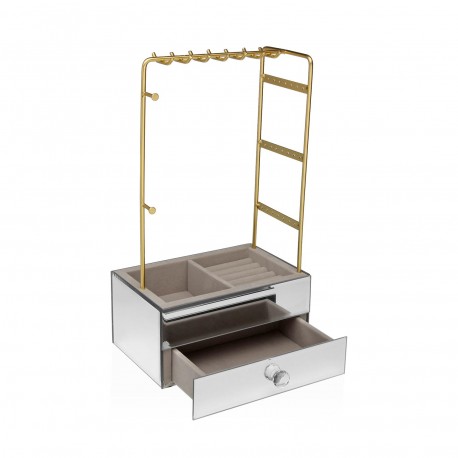 BOÎTE À BIJOUX MÉTAL DORÉ BASE BOIS BLANC