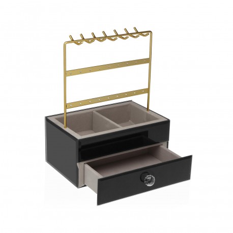 BOÎTE À BIJOUX MÉTAL DORÉ BASE BOIS NOIR