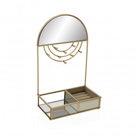 BOÎTE À BIJOUX MIROIR DEMI-LUNE BASE VERRE