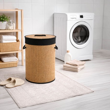 PANIER LINGE ROND PLIABLE BORDURE NOIRE