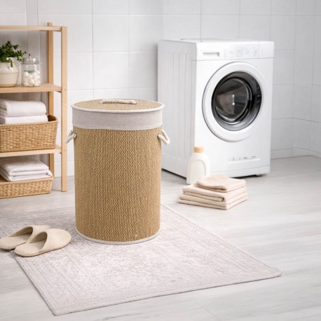 PANIER LINGE ROND PLIABLE BORDURE BLANCHE