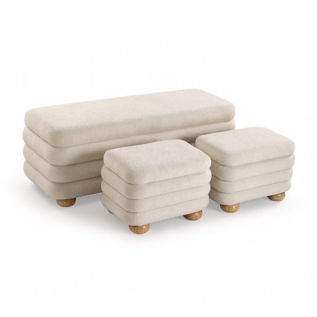 SET BANC ET 2 POUFS GRIS