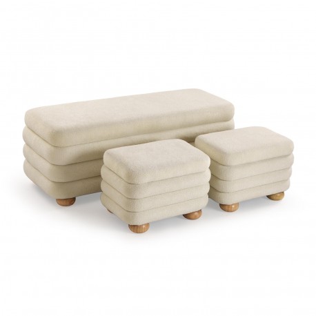 SET BANC ET 2 POUFS BEIGE