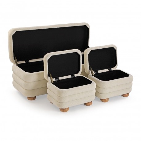 SET BANC ET 2 POUFS BEIGE